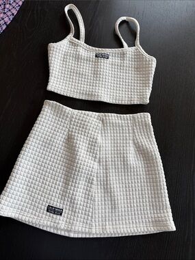 White Quilted Two-Piece Skirt Set